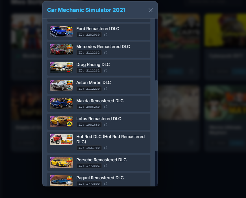 Détail d’un contenu lié dans SteamLuaManager