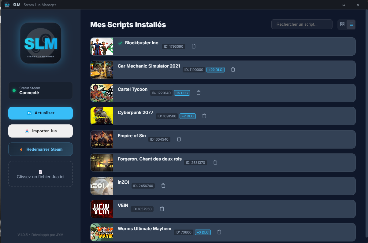 Liste des jeux et scripts disponibles